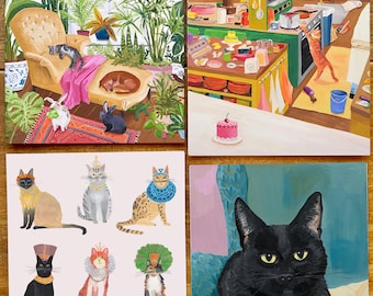 Lot de variétés de chats - Lot de 4 cartes postales