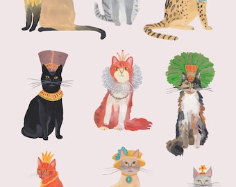 Cat Queens Tea Towel