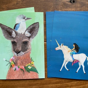 Kangourous et licornes - Lot de 4 cartes postales