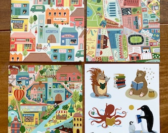 Amantes de los libros - Juego de 4 postales