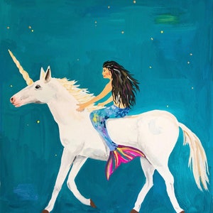 Sirena y unicornio - Lámina artística