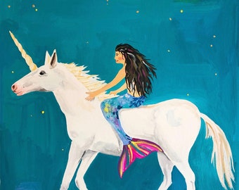 Mermaid and Unicorn -  Art Print