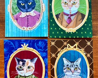 Cameos de gato - Conjunto de 4 postales