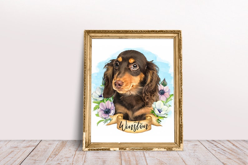 Pet Memorial Pet Loss Gifts Custom Digital Pet Portrait With Flower Dachshund Dog Portrait Dog Art Personalized Dog Portrait Pet Portrait Pet Portraits Art Collectibles Delage Com Br