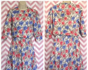 Vintage Multi-Color Floral Pleated Dress Size S-M