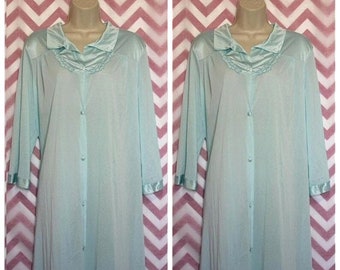 Vanity Fair Classic Blue Button-Up Robe Size L Vtg