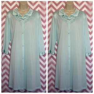 Vanity Fair Classic Blue Button-Up Robe Size L Vtg