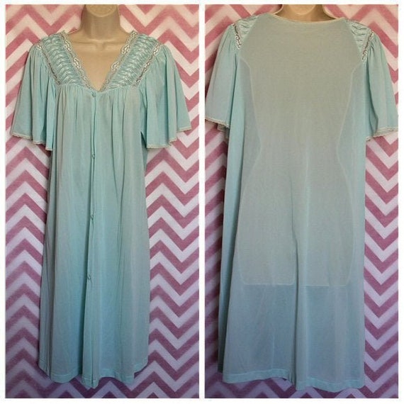 Vassarette Blue Button-Up Nightgown Size L USA - image 1