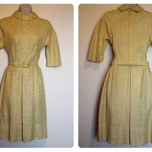 Amazing Yellow Wool Belted Day Dress Size S Vtg USA
