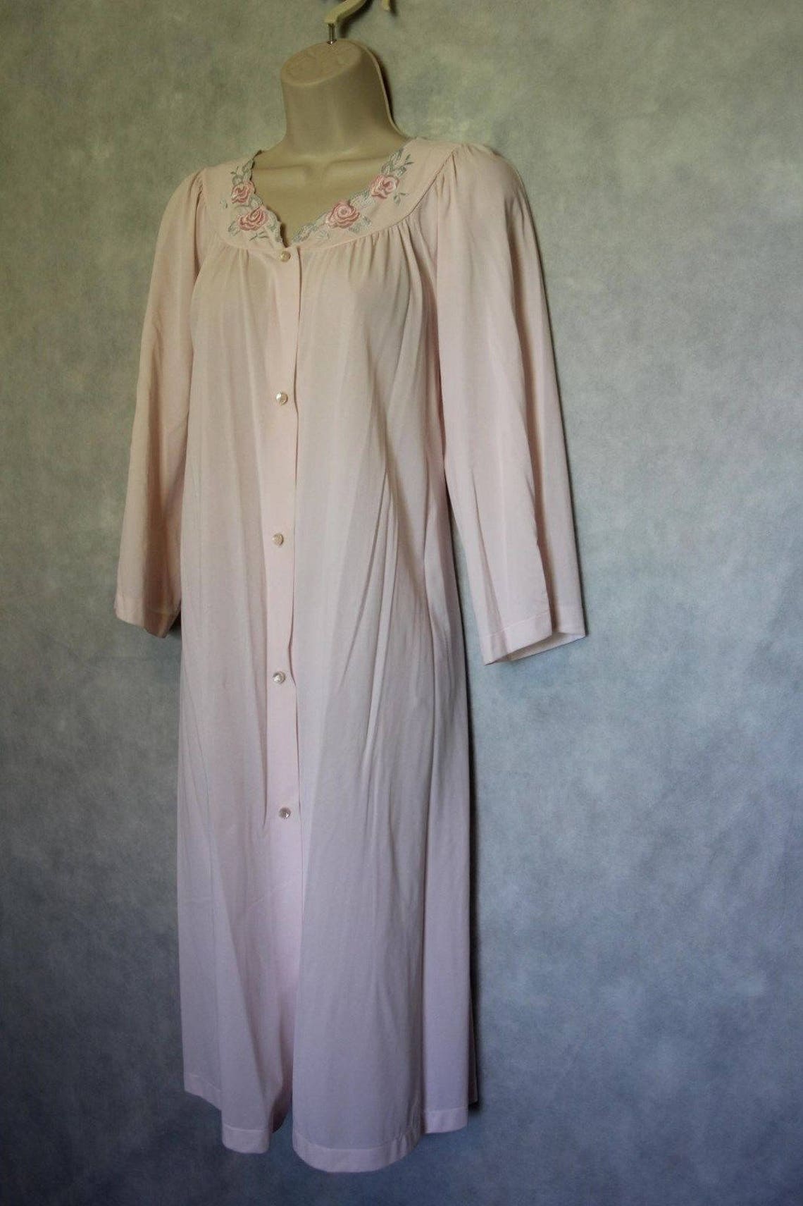 Shadowline Pink Button-Up Nightgown Size L True Vintage Nylon | Etsy