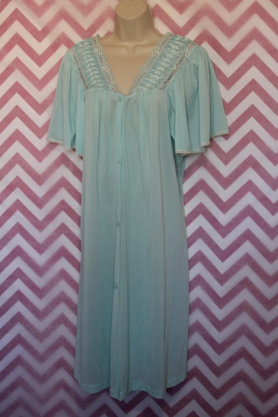 Vassarette Blue Button-Up Nightgown Size L USA - image 3