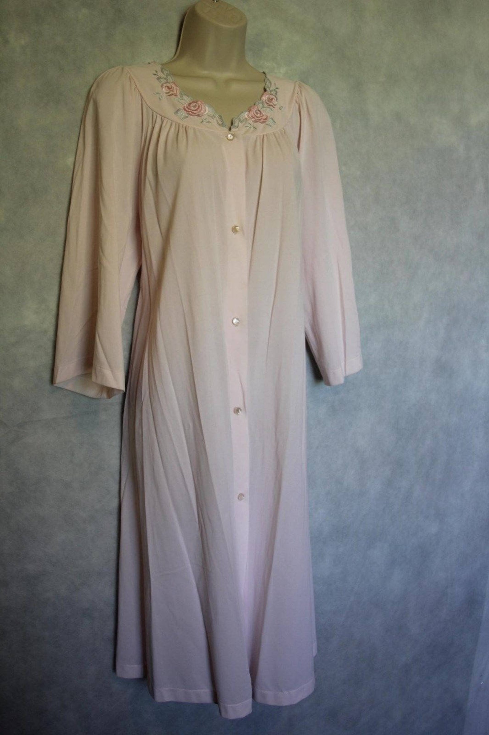 Shadowline Pink Button-Up Nightgown Size L True Vintage Nylon | Etsy