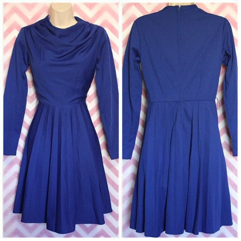 Toni Todd Pretty Blue Pleated A-Line Dress Size XS Vtg USA