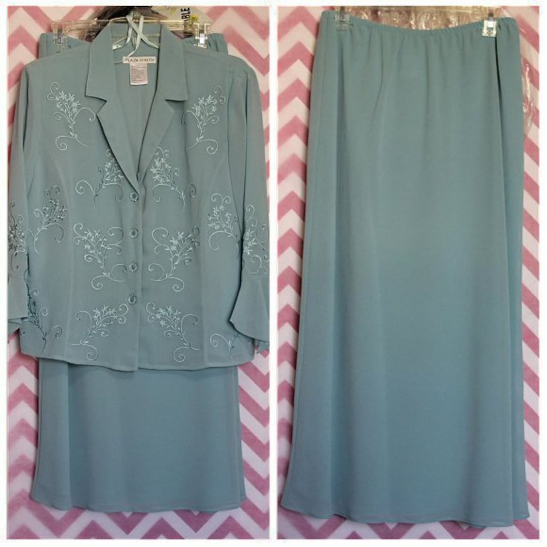 Plaza South 2-piece Blue Embroidered Skirt Set Size 12 - Etsy