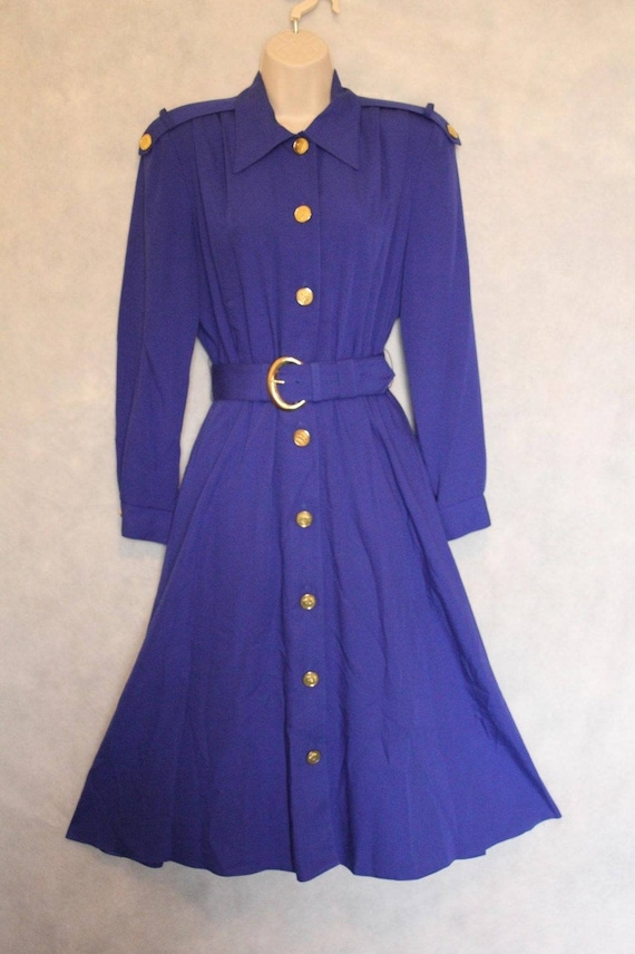 Caron Petite Blue Shirtwaist Day Dress Size 2 True