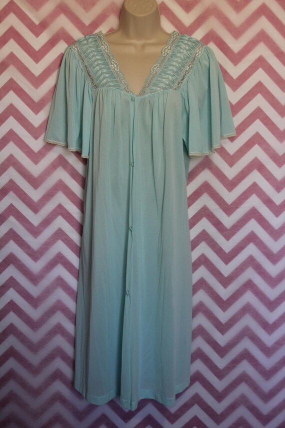 Vassarette Blue Button-Up Nightgown Size L USA - image 2