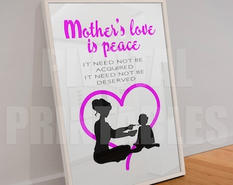 Printable Mother's Day Quote Wall Art Poster - "Mother's Love Is Peace" - Home decor gift for mom