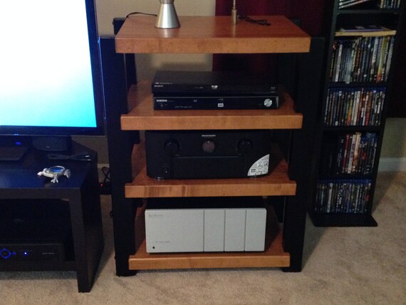 4 Shelf Maple Audio Rack W Teak Shelves And Black Posts Etsy