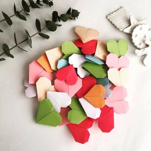 30 multicolored origami hearts Paper hearts, table decor, wall decor, bookmarks. Worthwhile Hearts image 4