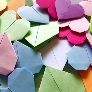 30 multicolored origami hearts Paper hearts, table decor, wall decor, bookmarks. Worthwhile Hearts image 8