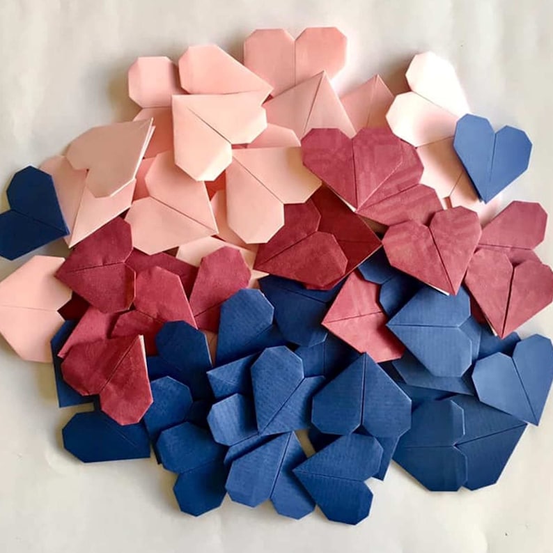 30 multicolored origami hearts Paper hearts, table decor, wall decor, bookmarks. Worthwhile Hearts image 2