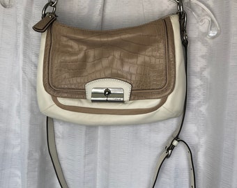 COACH Kristin Spectator Neutral Leather Crossbody Handbag in Parchment / Taupe Color B1393-F23084