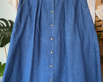 90s Blue Denim Skirt Button Down Circle Skirt Size 34