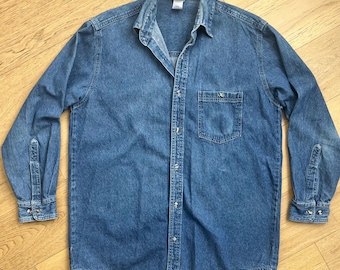 Vintage Denim Shirt Made in USA by All American Clothing 100% Cotton Long Sleeve Button Down Shirt tag size Large
