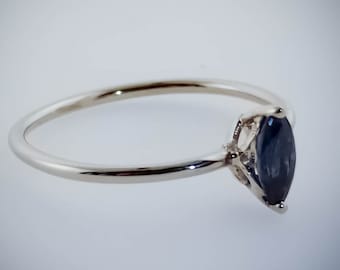 Gorgeous 14k White Gold Ring with 0.30ct Marquise Blue Sapphire