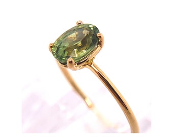 Handmade 1.01ct Green Sapphire Ring, all set in 14k Yellow Gold