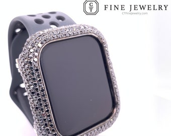 14K White Gold - Natural Black Diamond - 44mm Apple Watch Case