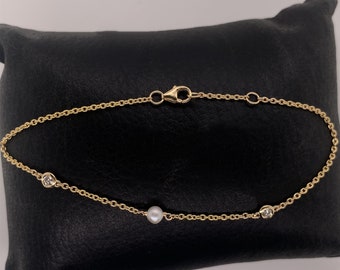 Gold - Diamond - Pearl Bracelet