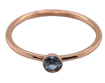 14K Rose Gold with blue topaz Dainty Stackable