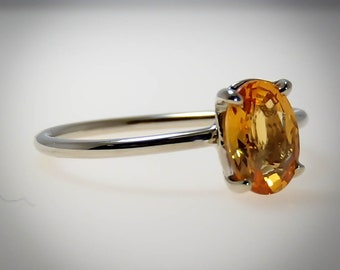 Handmade 1.01ct Orange Sapphire Ring, all set in 14k White Gold