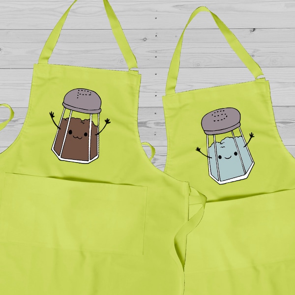 His and Hers matching apron set, Salt and Pepper kitchen gift, Matching couple anniversary gift, Housewarming couples aprons