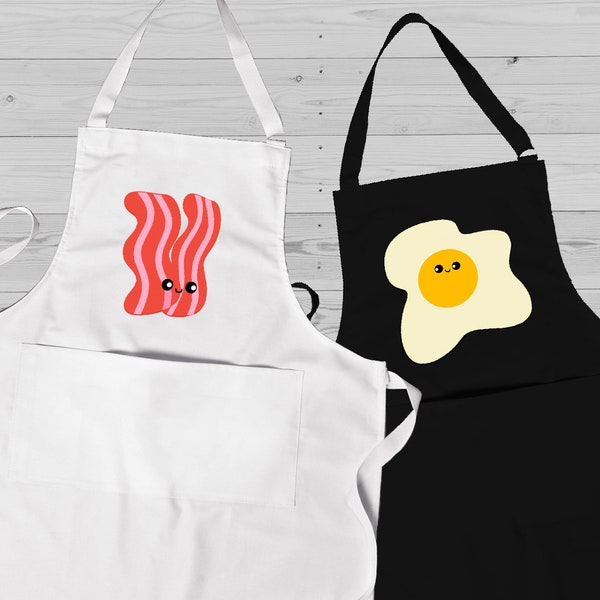 Matching couple bacon and eggs aprons, Couples wedding anniversary gift, His and hers apron set, Valentines day