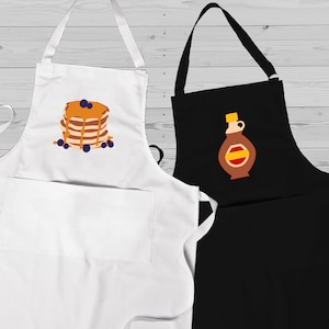 Seine und ihre passenden Schürze, Pfannkuchen und Ahorn Sirup Paar Geschenk, Passende Schürze Paare, Paar Schürze Mr und Mrs, BFF Schürze Geschenk set