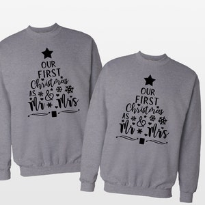 Paar Weihnachtspullover / Unser erstes Weihnachten als Mr und Mrs passende Pullover / Sein und ihr Paar Sweatshirt Bild 4