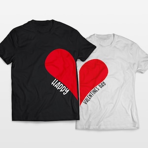 Red heart matching couple shirts, Happy valentines day couples t shirt, His and her heart shirts