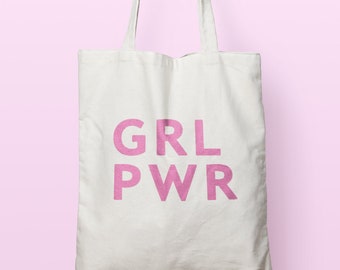 Girl power tote bag canvas, Girl boss tote, GRL PWR shopping bag, tote bag feminist, gift for her