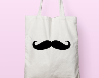 Mustache print canvas tote bags, Moustache man bag, Canvas shoulder bag, Book bag, Market bag