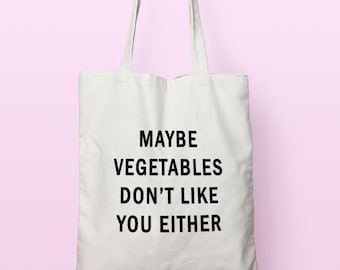 Funny Vegetarian tote bag, Canvas tote bags, Reusable Grocery Bag, Eco friendly shopper bag