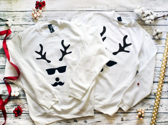 Christmas Deer Couple Sweaters Christmas Gift for Couple Funny Christmas Reindeer Sweater Pull De Noel Etsy Australia