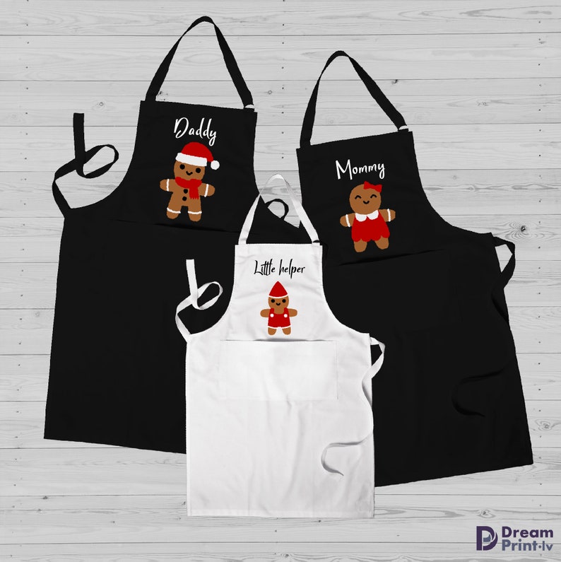 Gingerbread family personalised apron 3 set for Christmas, Custom baking aprons for mom, dad and kids, Matching holiday gifts image 7