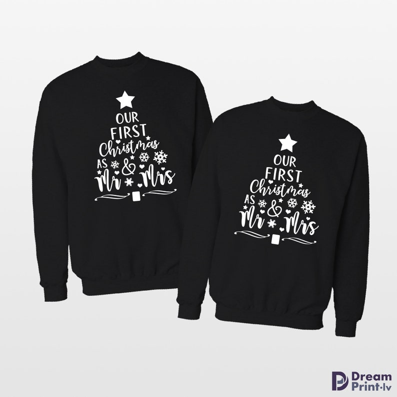 Paar Weihnachtspullover / Unser erstes Weihnachten als Mr und Mrs passende Pullover / Sein und ihr Paar Sweatshirt Bild 5