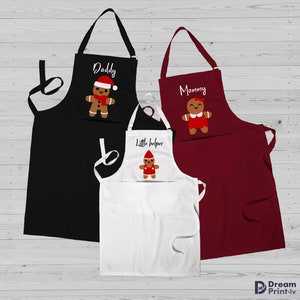 Gingerbread family personalised apron 3 set for Christmas, Custom baking aprons for mom, dad and kids, Matching holiday gifts image 5