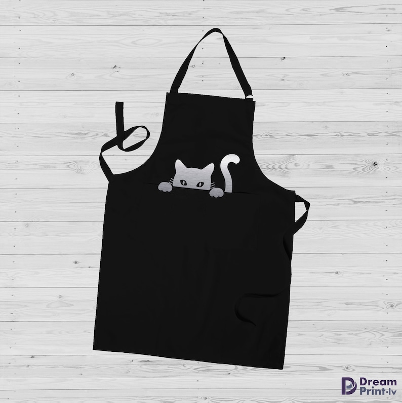 Black Cat Apron, Gift for Cat Lovers, Full Kitchen Apron, Cooking Gift