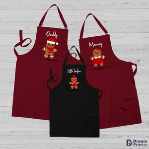 Gingerbread family personalised apron 3 set for Christmas, Custom baking aprons for mom, dad and kids, Matching holiday gifts image 9