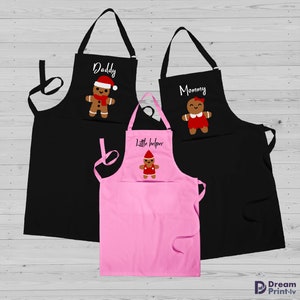 Gingerbread family personalised apron 3 set for Christmas, Custom baking aprons for mom, dad and kids, Matching holiday gifts image 10