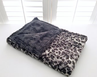 Gray/Black Faux Bobcat & Iron Weighted Blanket, anxiety relief, autism, weighted blanket